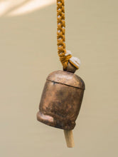 Load image into Gallery viewer, Handknotted Macramé Hanging Copper Bells 3.5&quot; - Mustard (80&quot;)