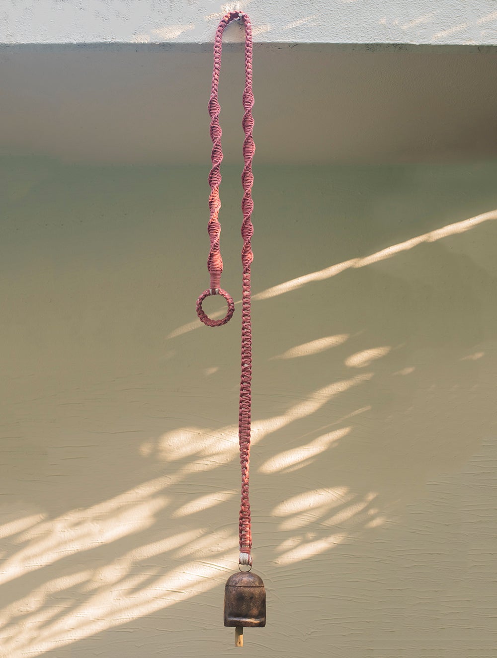 Load image into Gallery viewer, Handknotted Macramé Hanging Copper Bells 3.5&quot; - Rose Pink (80&quot;)