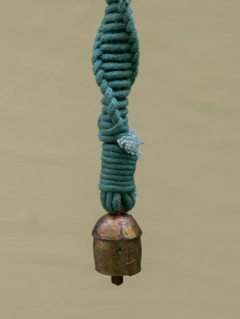 Handknotted Macramé Hanging Copper Bells Dia 3.5" - Blue (86")