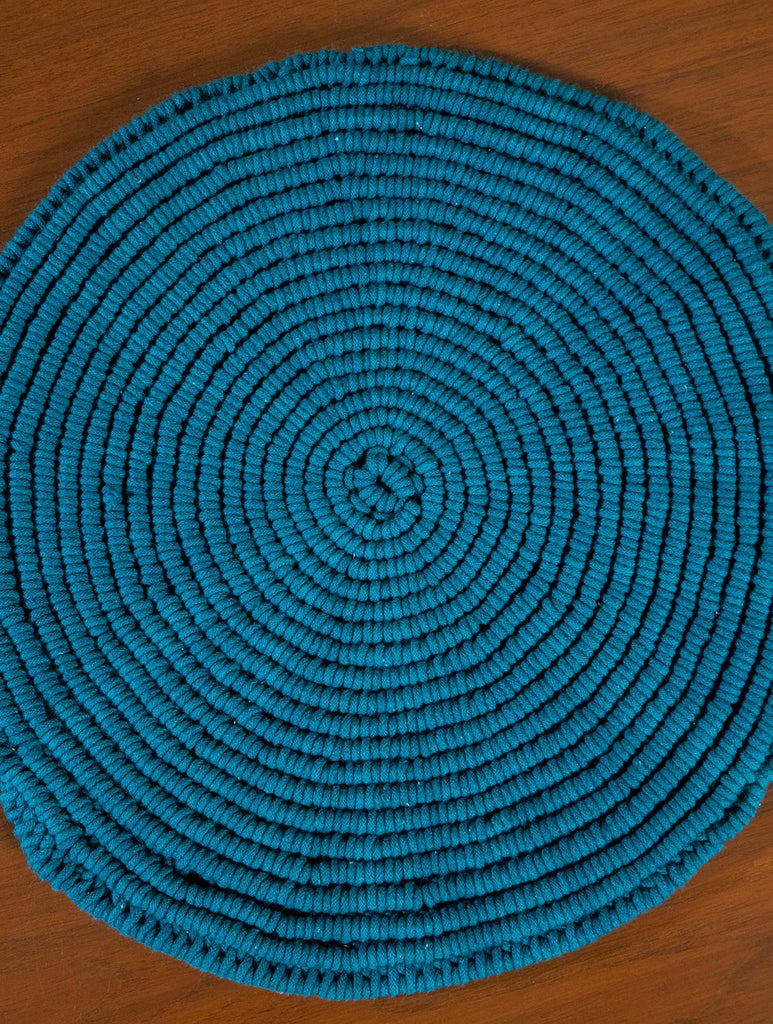 Handknotted Macramé Large Round Mats (Set of 2) - Blue