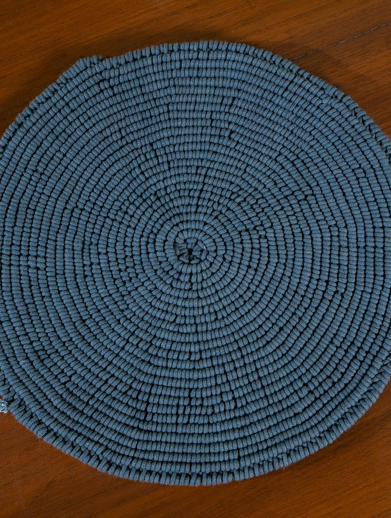 Handknotted Macramé Large Round Mats (Set of 2) - Steel Grey
