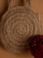 Hand knotted Macrame Round Hand Bag - Beige