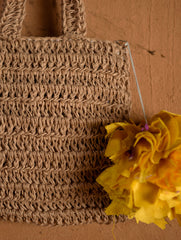 Hand knotted Macrame Square Hand Bag - Beige