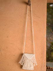 Hand knotted Macrame String Sling -  Black & Beige 