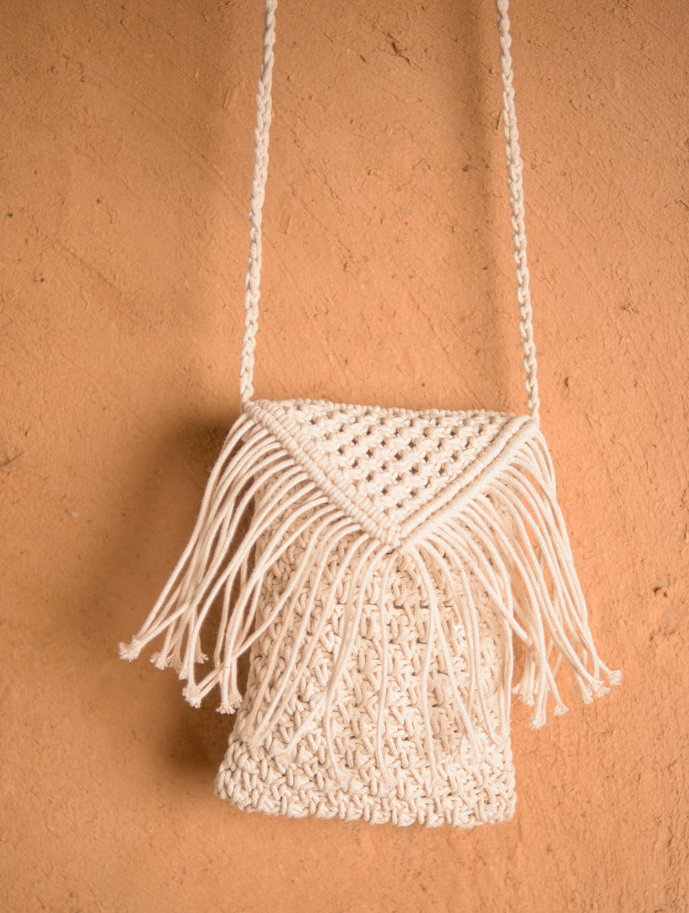 Hand knotted Macrame String Sling -  Black & Beige 