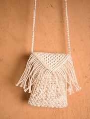 Hand knotted Macrame String Sling -  Black & Beige 