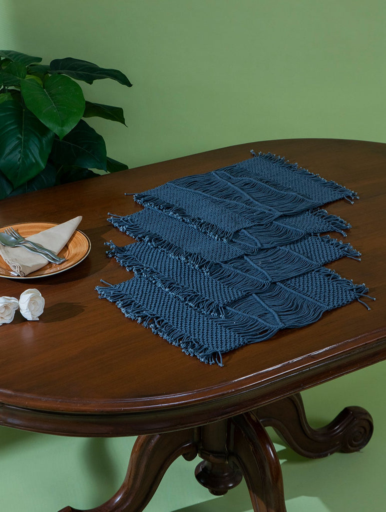 Handknotted Macramé Table Mats - Meander, Grey (Set of 4)