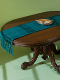 Handknotted Macramé Table Runner - Floating Dashes, Blue