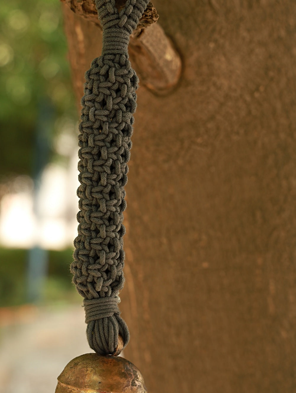 Load image into Gallery viewer, Handknotted Macramé Hanging Copper Bell 2&quot; Dia - Blue (14&quot;)