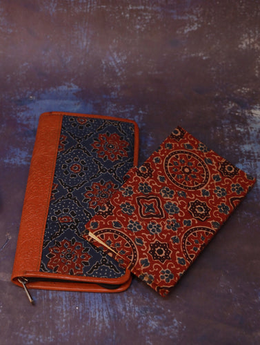 Handmade Ajrakh Large Travel Wallet & Notebook Diary (Set of 2)