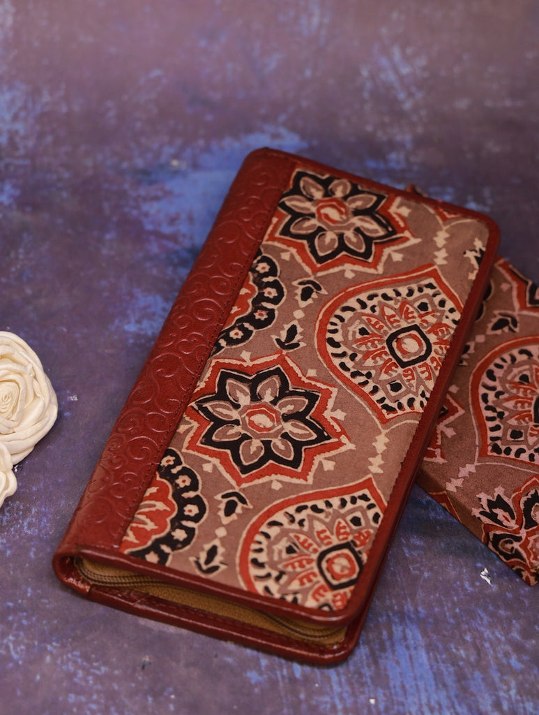 Handmade Ajrakh Large Travel Wallet & Notebook Diary (Set of 2)