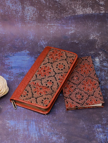 Handmade Ajrakh Large Travel Wallet & Notebook Diary (Set of 2)