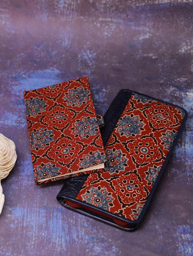 Handmade Ajrakh Large Travel Wallet & Notebook Diary (Set of 2)