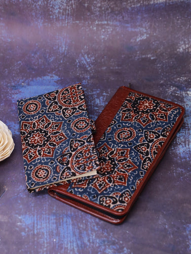 Handmade Ajrakh Large Travel Wallet & Notebook Diary (Set of 2)