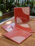 Handpainted Wooden Table Pot Holder Set - Deep Red & White (Large)