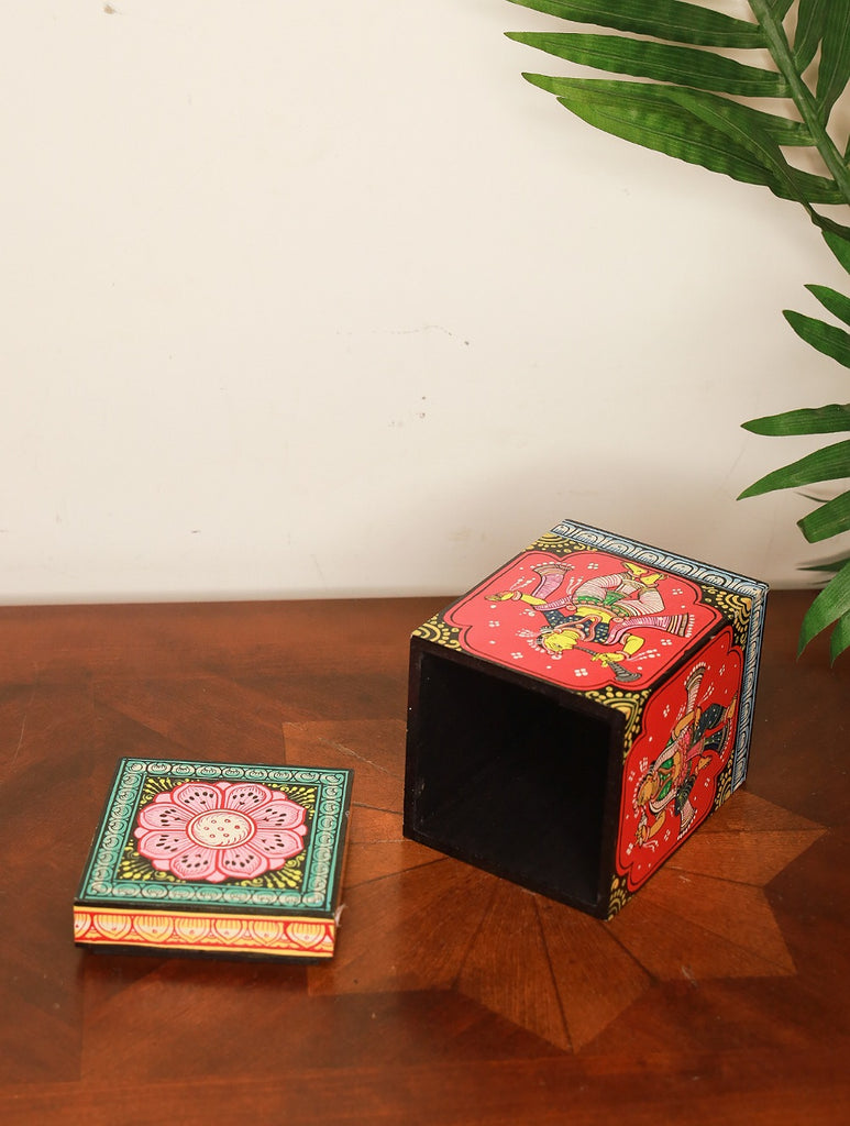 Handpainted Pattachitra Art Utility Box - The Dancer, Red