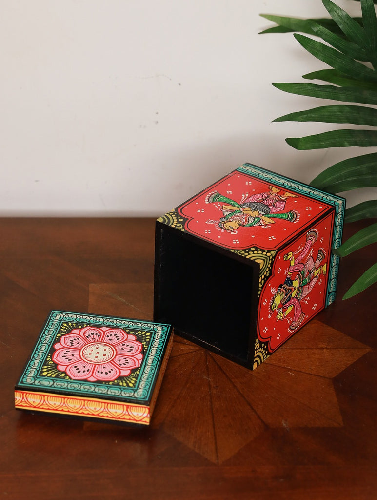 Handpainted Pattachitra Art Utility Box - The Dancer, Red