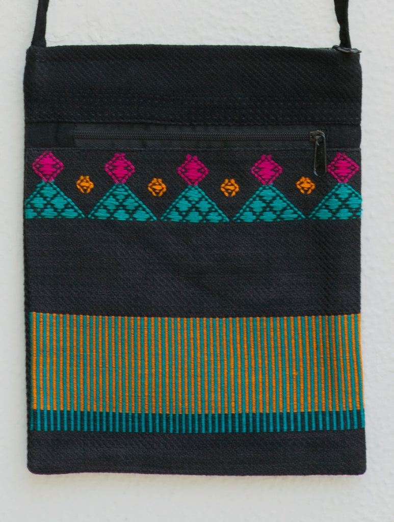 Handwoven Kashida Pattu Small Cross Body Sling Bag - Black & Blue