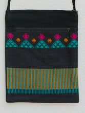 Load image into Gallery viewer, Handwoven Kashida Pattu Small Cross Body Sling Bag - Black &amp; Blue