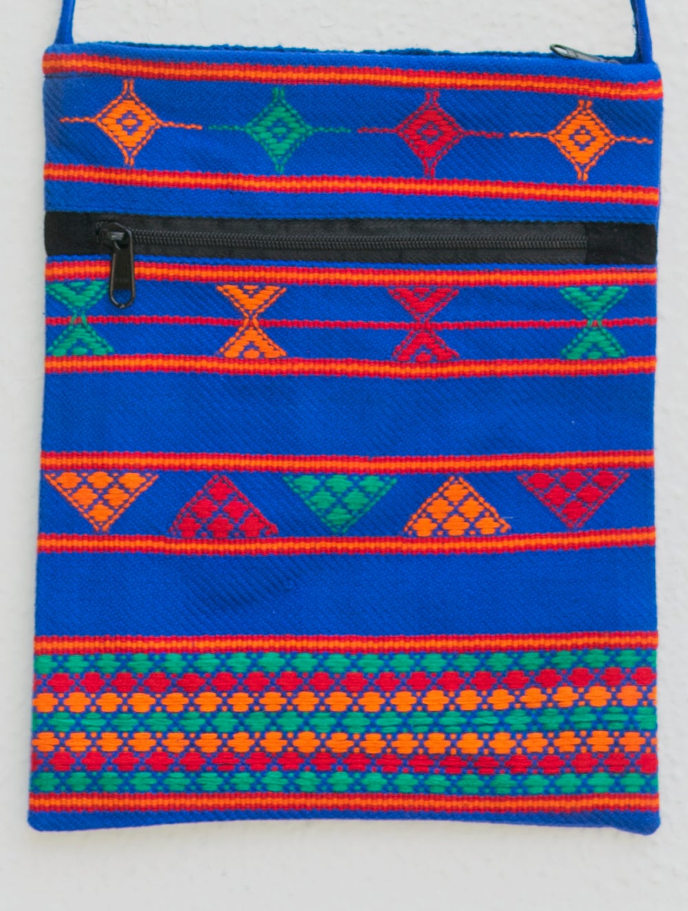 Load image into Gallery viewer, Handwoven Kashida Pattu Small Cross Body Sling Bag - Blue Geometrics