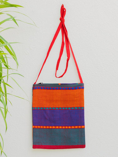 Handwoven Kashida Pattu Small Cross Body Sling Bag - Blue, Orange