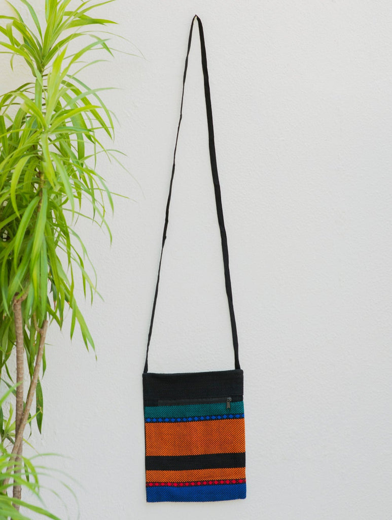 Handwoven Kashida Pattu Small Cross Body Sling Bag - Orange & Black