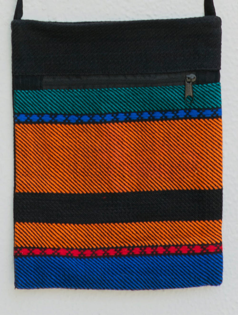 Handwoven Kashida Pattu Small Cross Body Sling Bag - Orange & Black