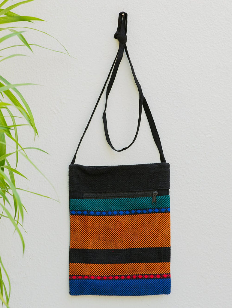 Handwoven Kashida Pattu Small Cross Body Sling Bag - Orange & Black