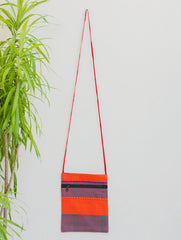 Handwoven Kashida Pattu Small Cross Body Sling Bag - Orange & Light Blue