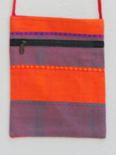 Load image into Gallery viewer, Handwoven Kashida Pattu Small Cross Body Sling Bag - Orange &amp; Light Blue