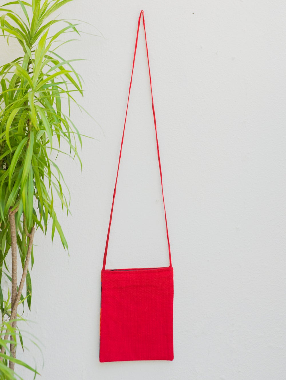 Handwoven Kashida Pattu Small Cross Body Sling Bag - Orange & Light Blue
