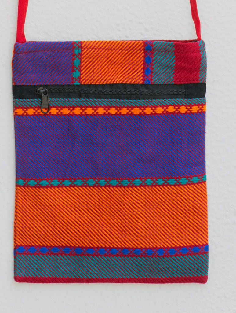 Handwoven Kashida Pattu Small Cross Body Sling Bag - Purple & Orange