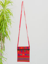Load image into Gallery viewer, Handwoven Kashida Pattu Small Cross Body Sling Bag - Red Geometrics