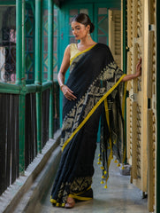 Handwoven Elegance. Exclusive Linen Jamdani Saree - Black Beauty
