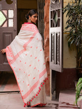 Load image into Gallery viewer, Handwoven Elegance. Exclusive Linen Jamdani Saree - Red &amp; Cream