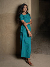 Load image into Gallery viewer, Handwoven Elegance. Kashida Pattu Cotton Wrap Skirt &amp; Top Set - Peacock Shades