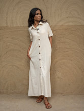Load image into Gallery viewer, Handwoven Elegance. Organic Kala Cotton Long Shirt Dress - Pure Cream 