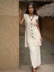 Handwoven Elegance. Organic Kala Cotton Wrap Skirt & Top Set - Pure Cream 