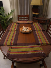 Load image into Gallery viewer, Handwoven Jute Table Runner &amp; Mats (Set of 5) - Dark Brown &amp; Green