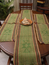 Load image into Gallery viewer, Handwoven Jute Table Runner &amp; Mats (Set of 5) - Light Green &amp; Beige