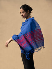 Load image into Gallery viewer, Handwoven Kashida Pattu Cotton Stole / Dupatta - Royal Blue