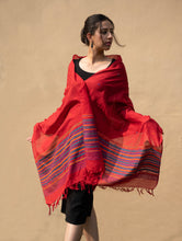 Load image into Gallery viewer, Handwoven Kashida Pattu Cotton Stole / Dupatta - Warm Red