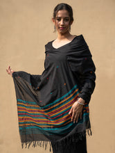 Load image into Gallery viewer, Handwoven Kashida Pattu Cotton Stole / Dupatta - Black Beauty
