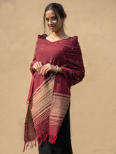 Load image into Gallery viewer, Handwoven Kashida Pattu Cotton Stole / Dupatta - Wine Elegance