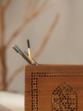 Load image into Gallery viewer, Intricate Jaali Wood Craft Stationery Holder - Mughal Ornate