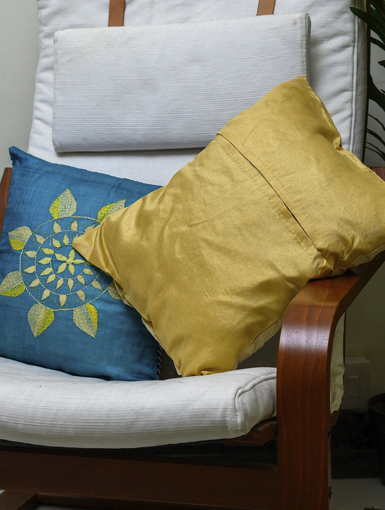 Intricate, fine Kantha Embroidered Silk Cushion Cover - Flower (Piece)