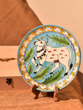 Jaipur Blue Pottery Decorative Plate in Wooden Box -  Blue Cow