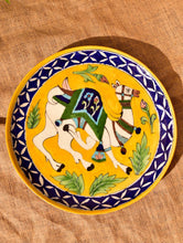 Load image into Gallery viewer, Jaipur Blue Pottery Decorative Plate in Wooden Box - Yellow Camel