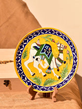 Load image into Gallery viewer, Jaipur Blue Pottery Decorative Plate in Wooden Box - Yellow Camel