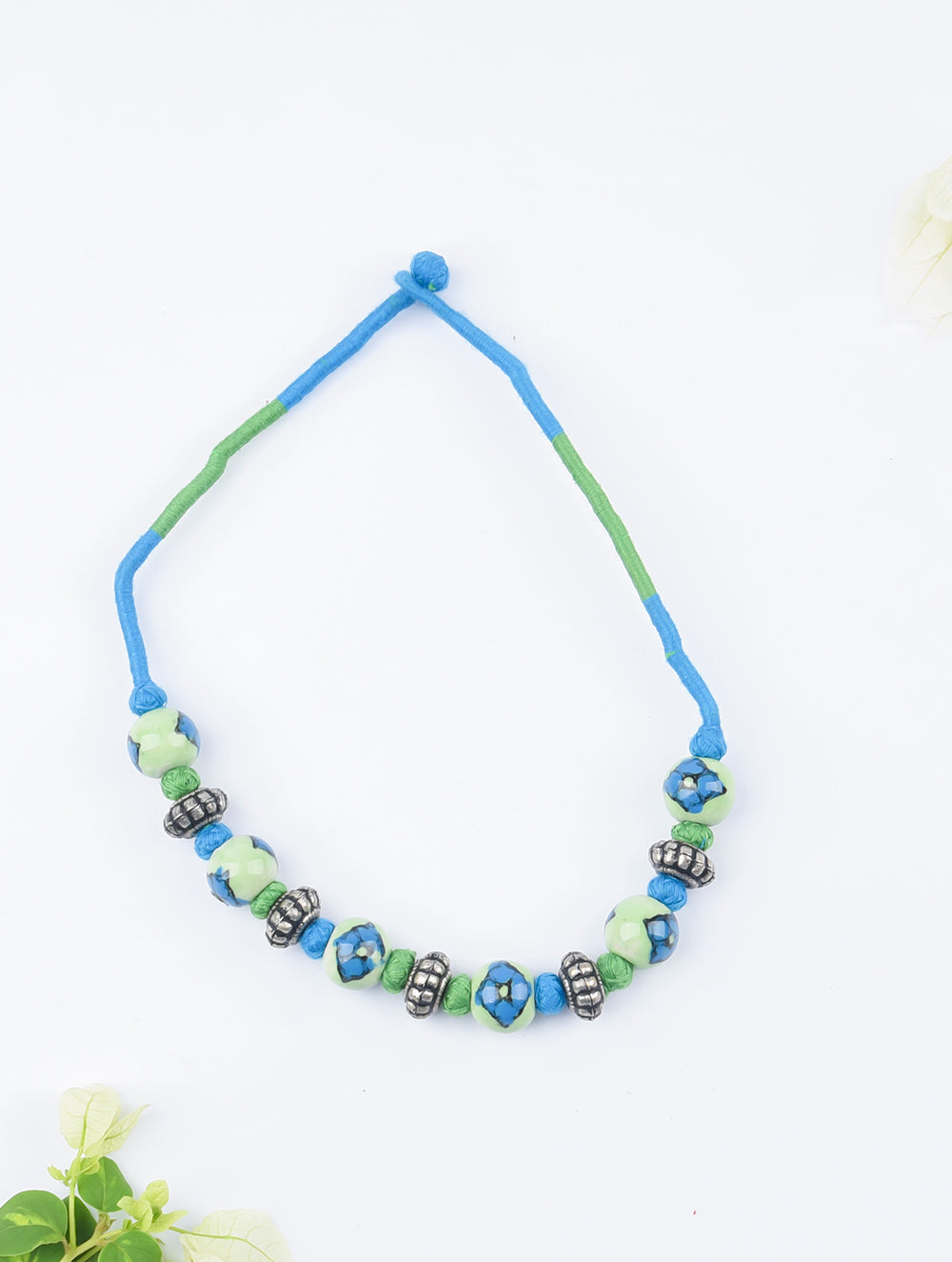 Load image into Gallery viewer, Jaipur Ceramic Beads &amp; Metal Neckpiece - Blue &amp; Green